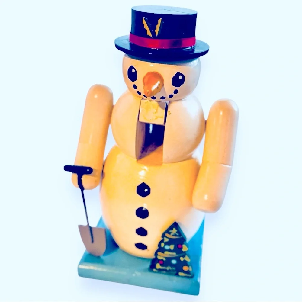 10” VINTAGE Wooden Snowman Nutcracker Collectible Christmas Holiday Decor